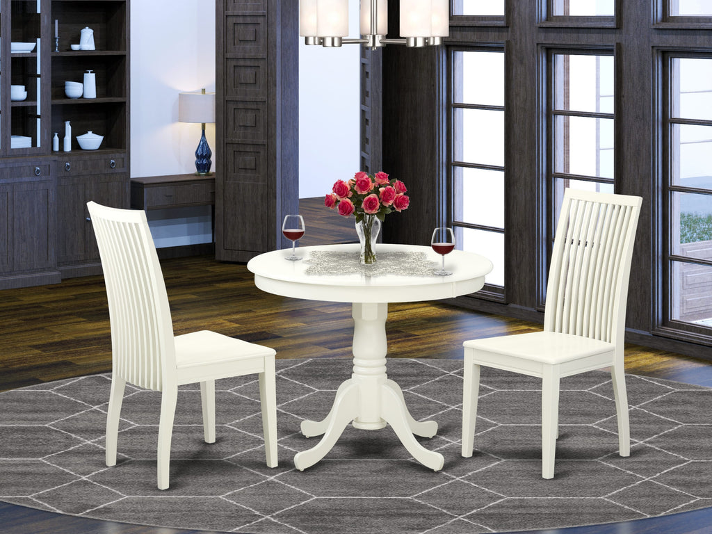 ANIP3-PI1-P 3 Piece Dining Ensemble with Circular Table and Dual Chairs, Classic White, 36-Inch