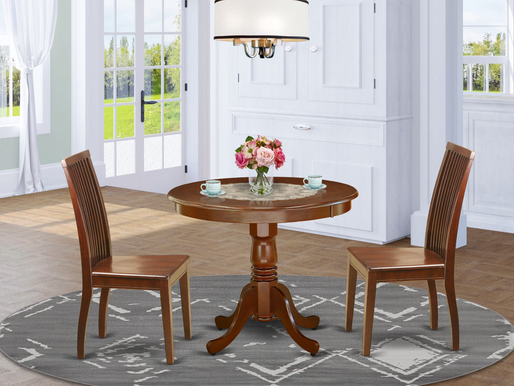 Round Mahogany Trio Dining Set with Pedestal & Chairs ANIP3-3M0-Z