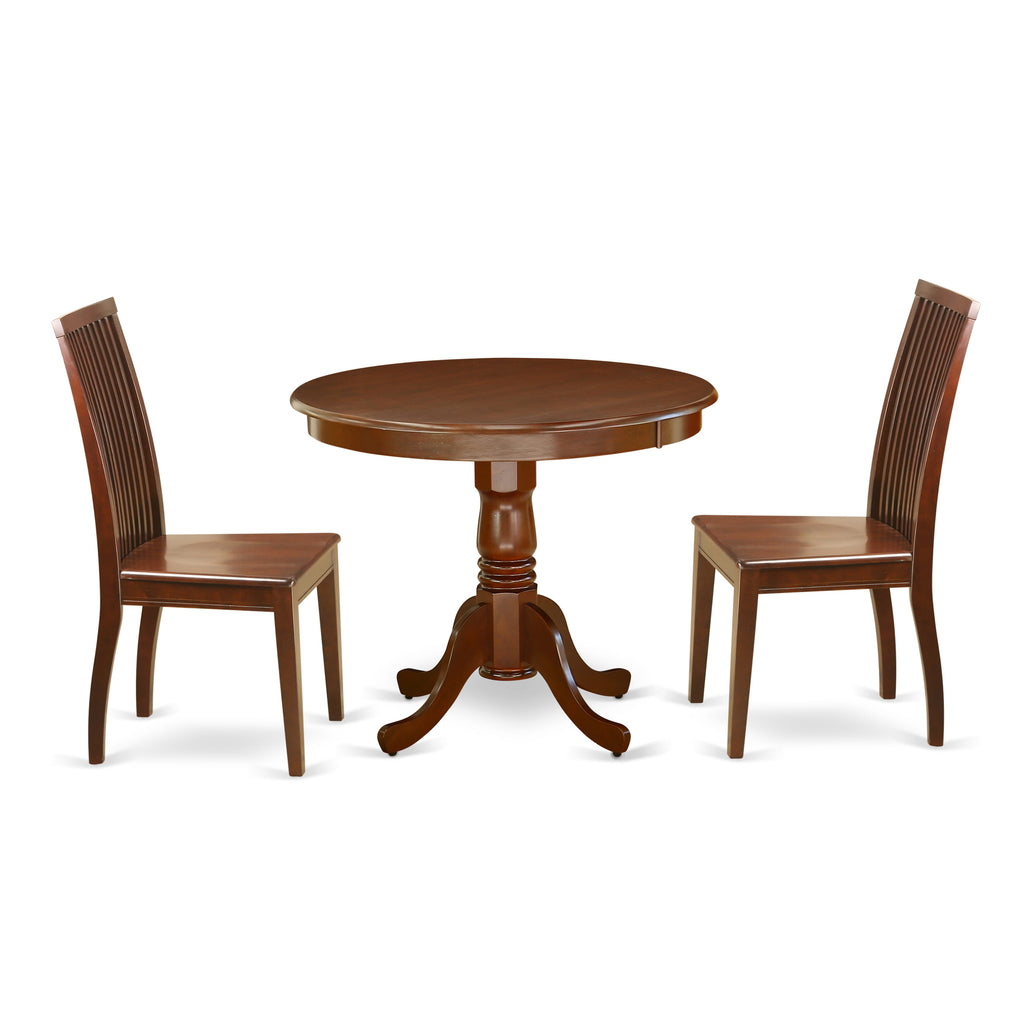 Round Mahogany Trio Dining Set with Pedestal & Chairs ANIP3-3M0-Z