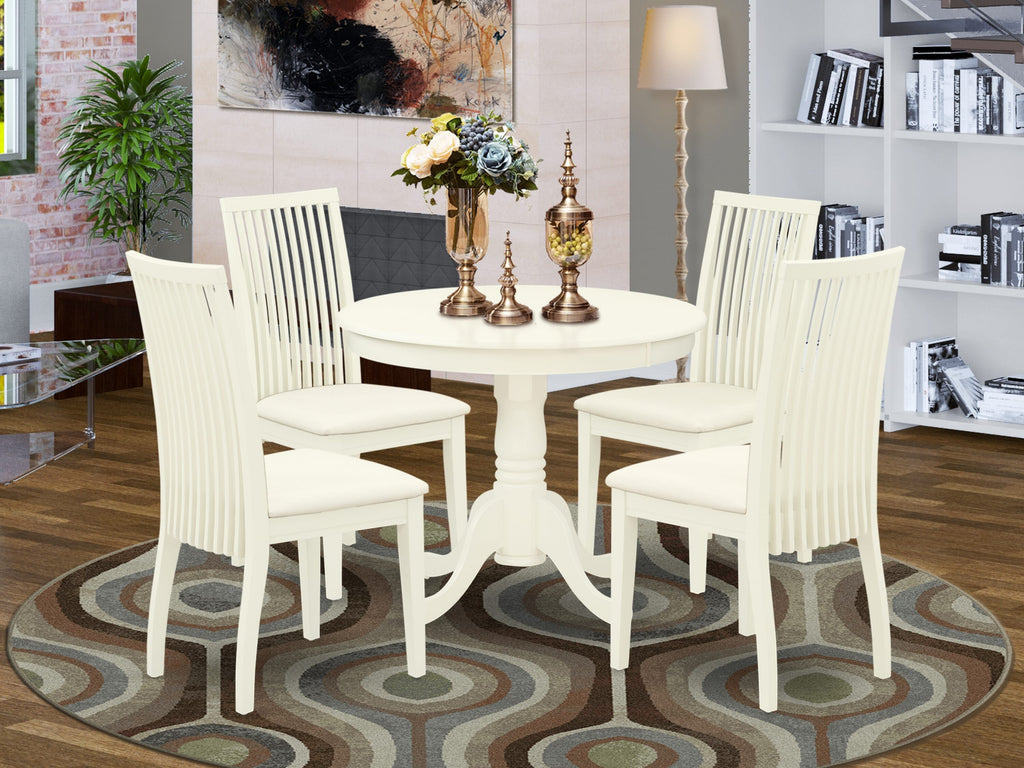 ANIP5-4ZX-I Elegant 5 Piece Kitchen Ensemble with Round Dining Table and Upholstered Chairs, 36x36 in Linen White