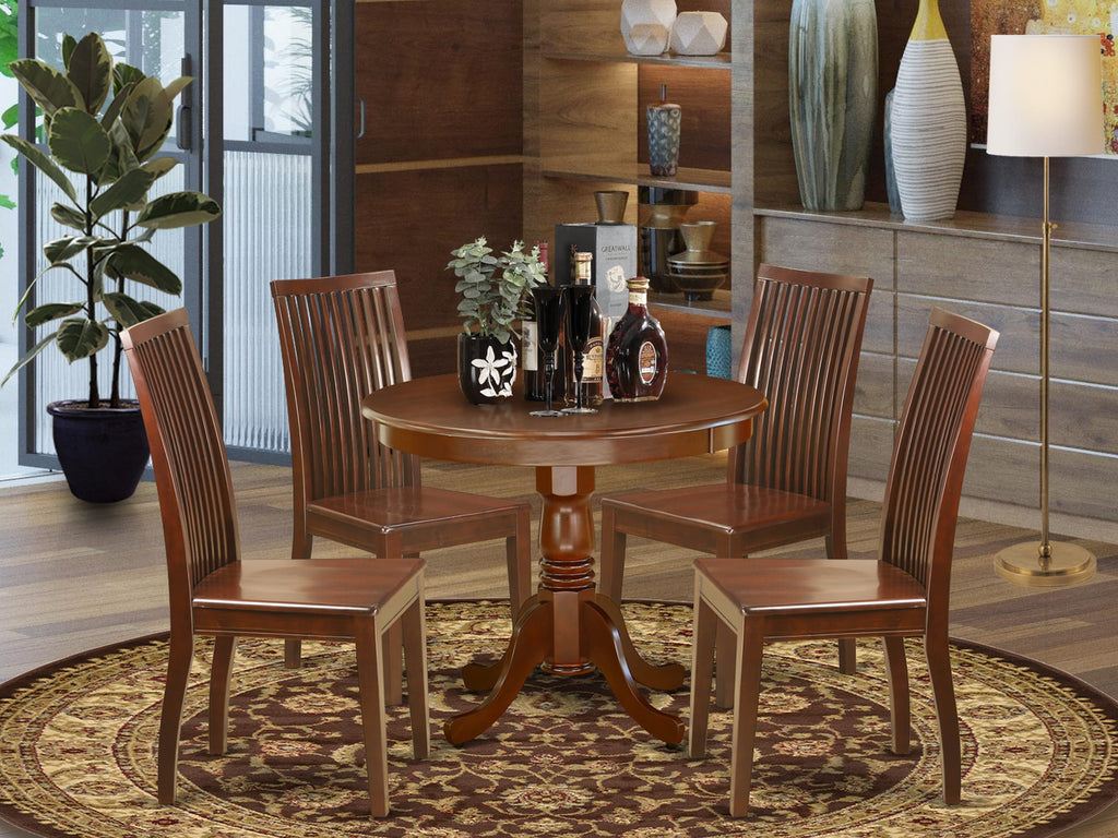 ANIP5-G6G-R 5 Piece Dining Collection with Mahogany Pedestal Table and 4 Chairs Set, 36 by 36 Size