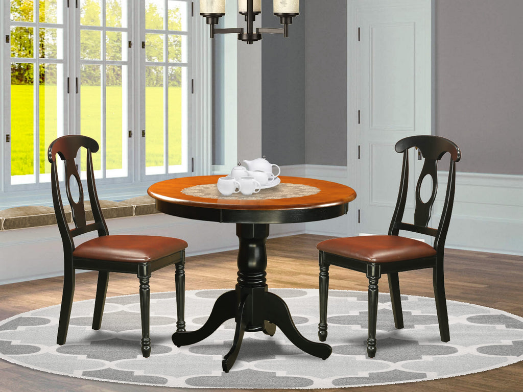 ANKE3-K6C-OG Stylish Round Wood Dining Set with Faux Leather Chairs for Compact Spaces