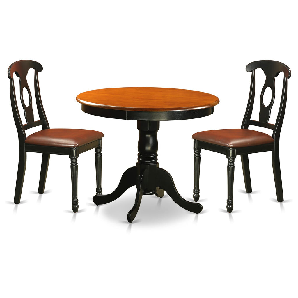 ANKE3-K6C-OG Stylish Round Wood Dining Set with Faux Leather Chairs for Compact Spaces