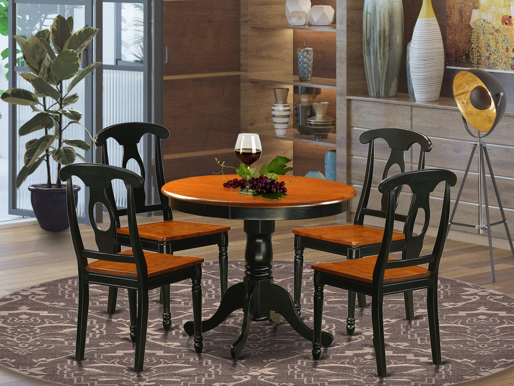 ANKE5-HMQ-W 5-Piece Dining Collection with Round Pedestal Table & 4 Chairs, Black & Cherry, 36x36