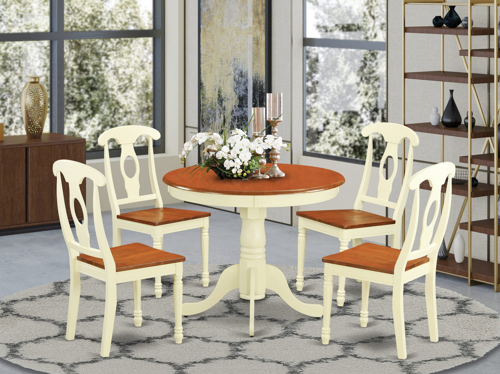 ANKE5-Z68-J 5-Piece Circular Dining Table Set with Pedestal Base & Cherry Buttermilk Chairs 36x36