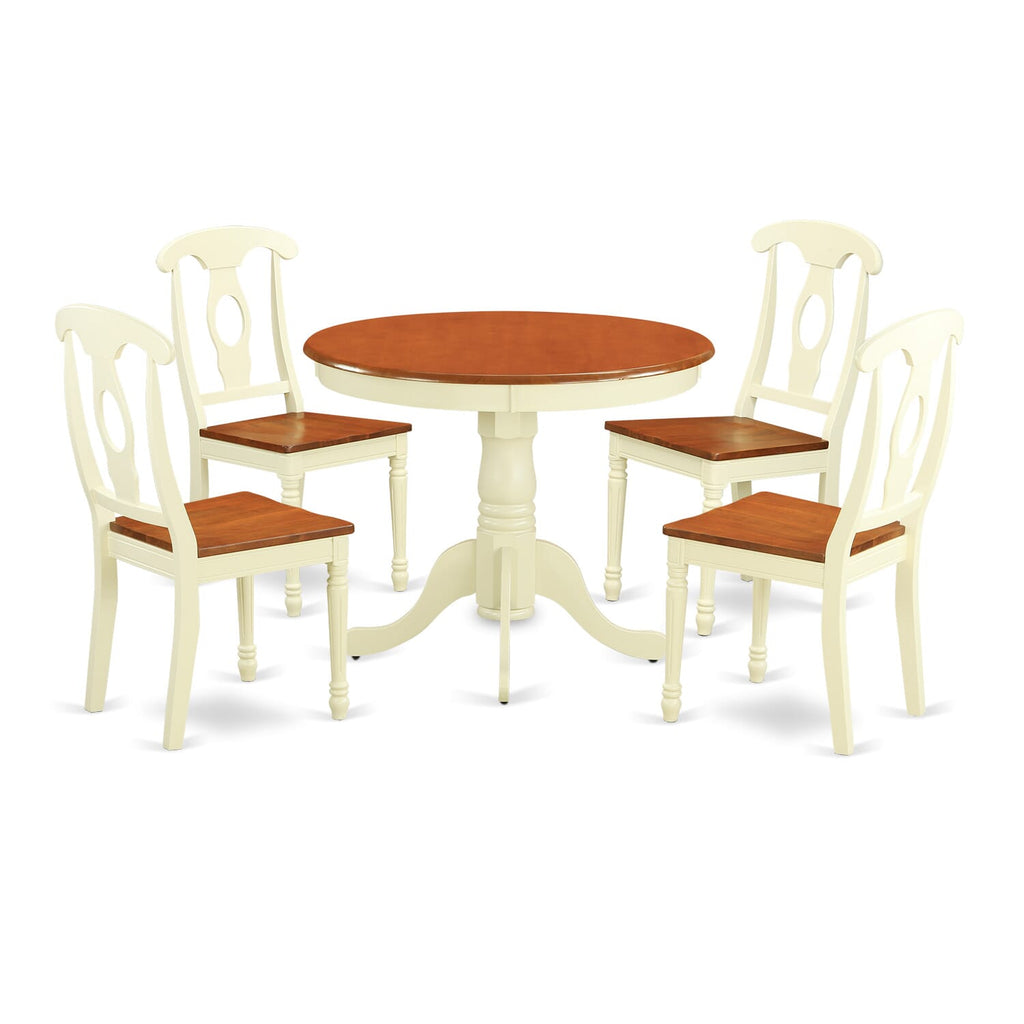 ANKE5-Z68-J 5-Piece Circular Dining Table Set with Pedestal Base & Cherry Buttermilk Chairs 36x36
