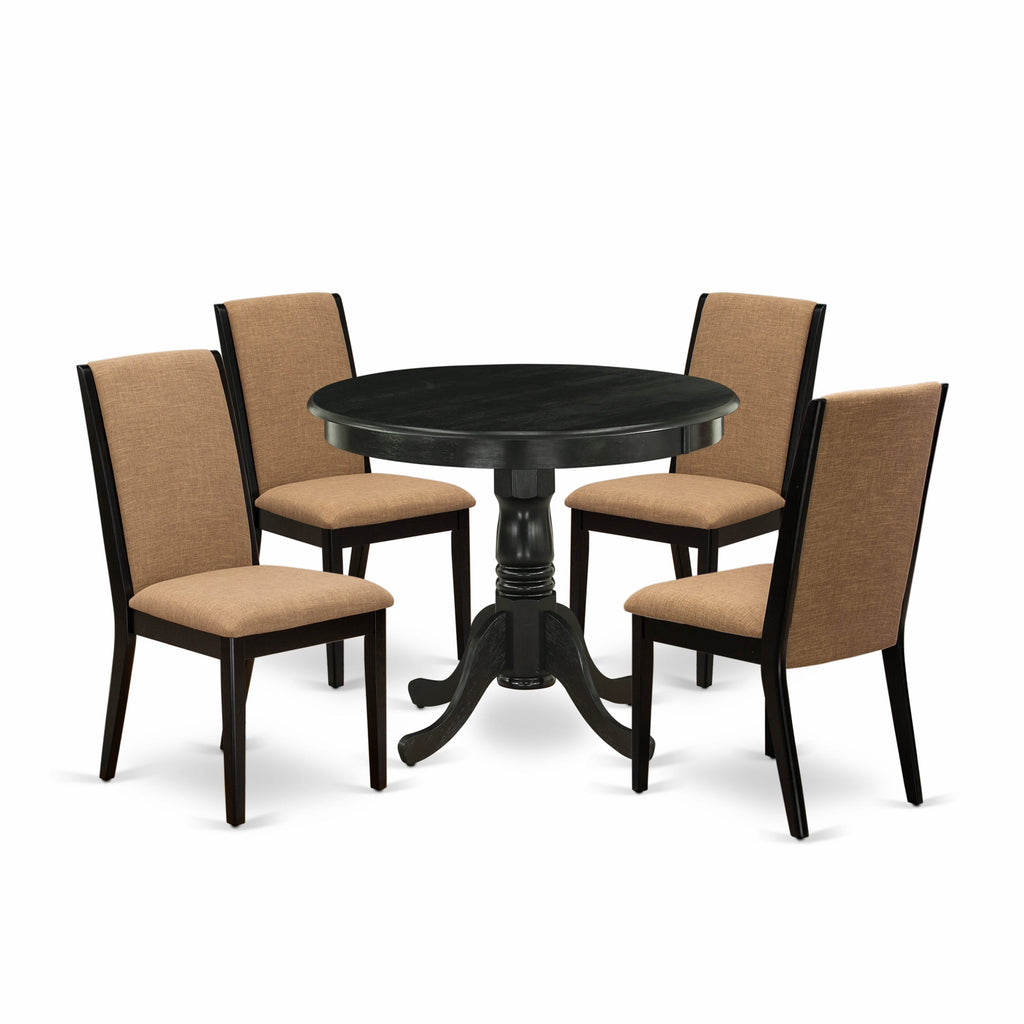 Dining Table Collection ANLA5-D68-N2 5-Piece Round Set with Upholstered Chairs and Pedestal Table, Wirebrushed Finish