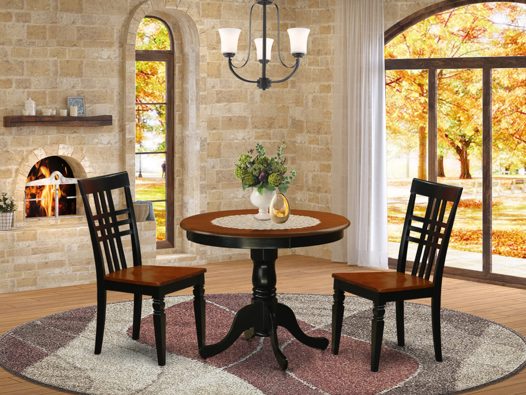 ANLG3-BMT Dining Set 3-Piece Round Table with Pedestal and Two Chairs, 36x36, Black Cherry