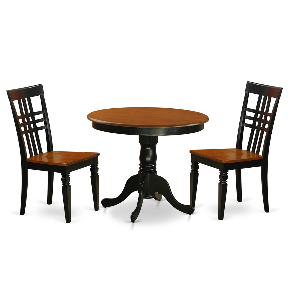 ANLG3-BMT Dining Set 3-Piece Round Table with Pedestal and Two Chairs, 36x36, Black Cherry