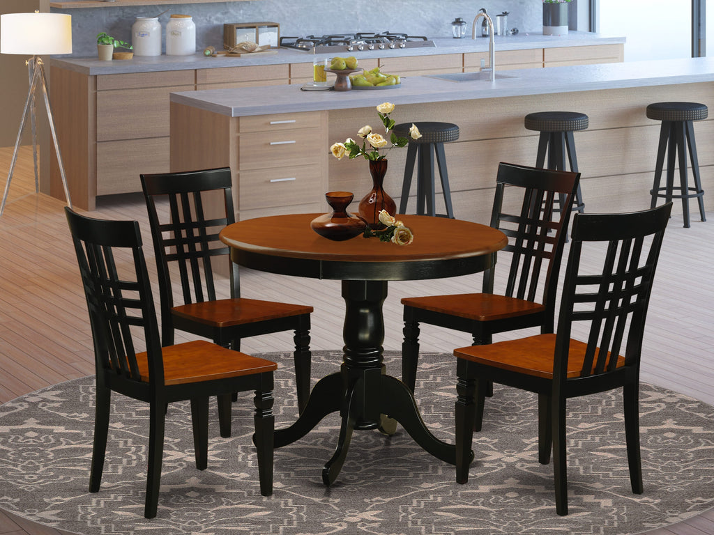 ANLG5-0GH-H 5-Piece Dining Ensemble with Pedestal Table and Four Chairs in Black & Cherry Finish