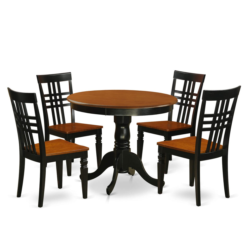 ANLG5-0GH-H 5-Piece Dining Ensemble with Pedestal Table and Four Chairs in Black & Cherry Finish