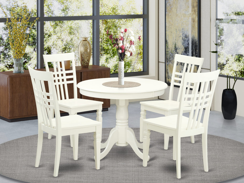 ANLG5-TCA-A 5 Piece Table Ensemble with Round Pedestal Table and Chair Set, Elegant Linen White, 36