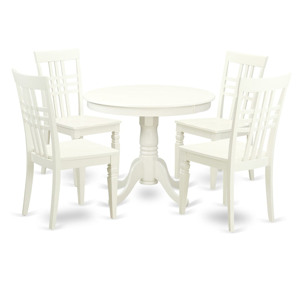 ANLG5-TCA-A 5 Piece Table Ensemble with Round Pedestal Table and Chair Set, Elegant Linen White, 36