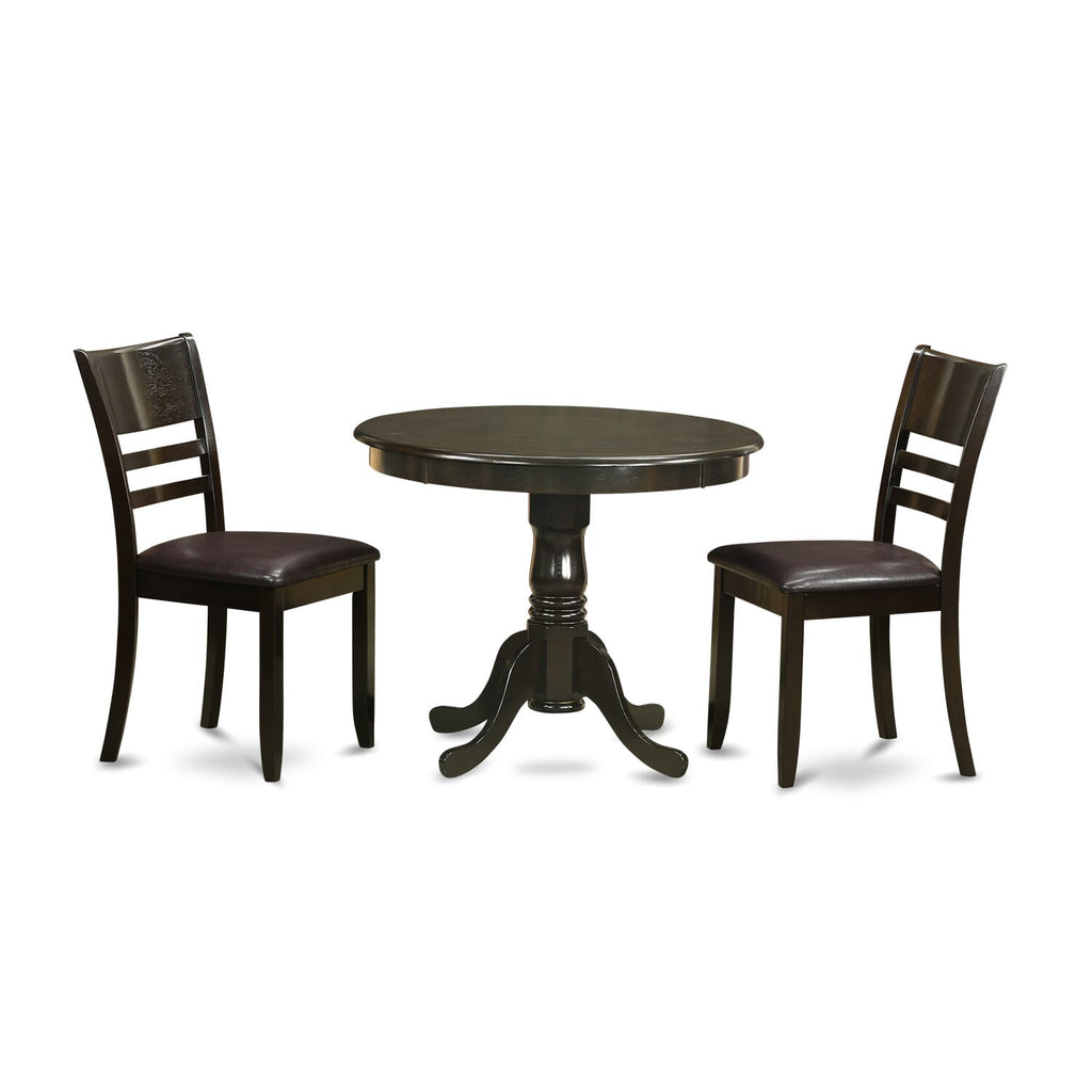 ANLY3-C5Y-SZ Compact Three-Piece Dining Set Circular Table and Two Leather-like Chairs in Rich Cappuccino Finish