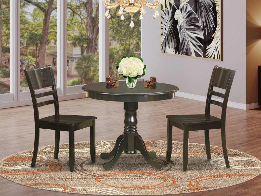 ANLY3-137-0 Stylish 3-Piece Dining Set with Round Table and Chairs in Rich Cappuccino Finish