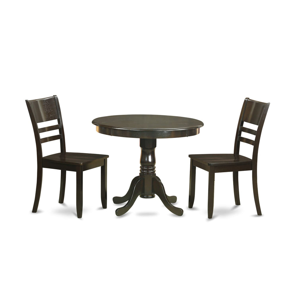 ANLY3-137-0 Stylish 3-Piece Dining Set with Round Table and Chairs in Rich Cappuccino Finish