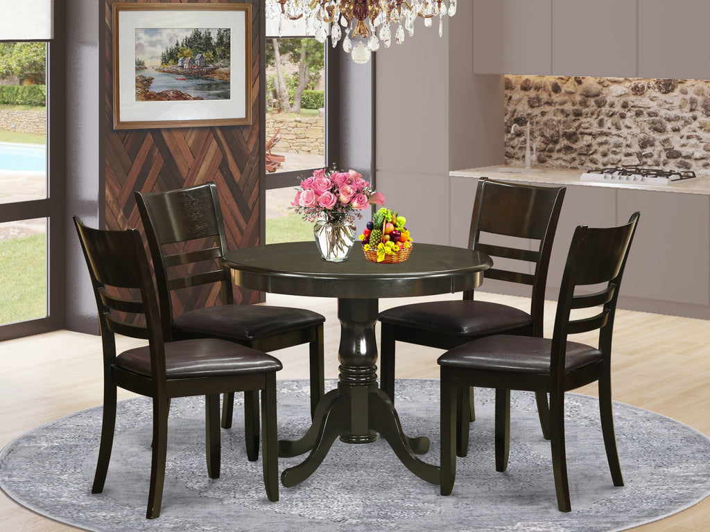 ANLY5-ZI9-AM Stylish 5-Piece Dining Set with Round Table and Upholstered Chairs - Cappuccino Finish