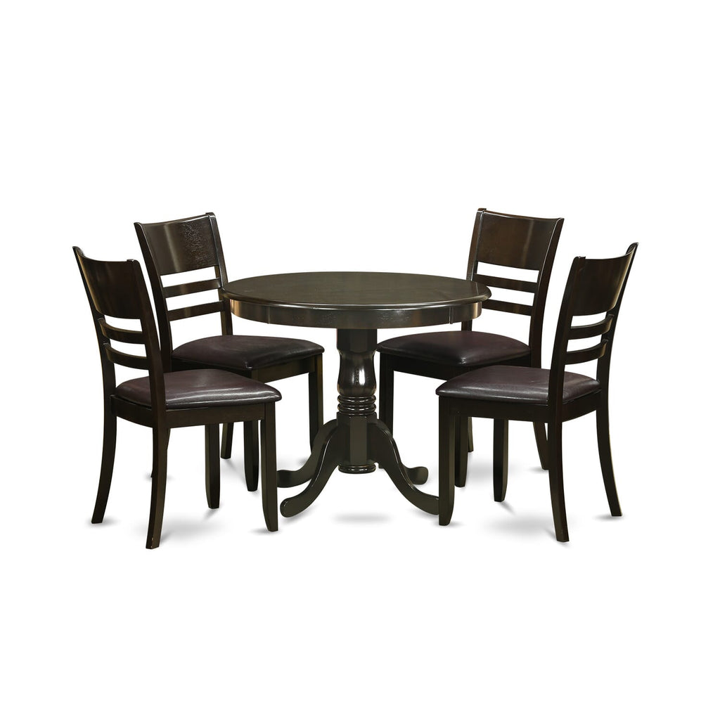 ANLY5-ZI9-AM Stylish 5-Piece Dining Set with Round Table and Upholstered Chairs - Cappuccino Finish