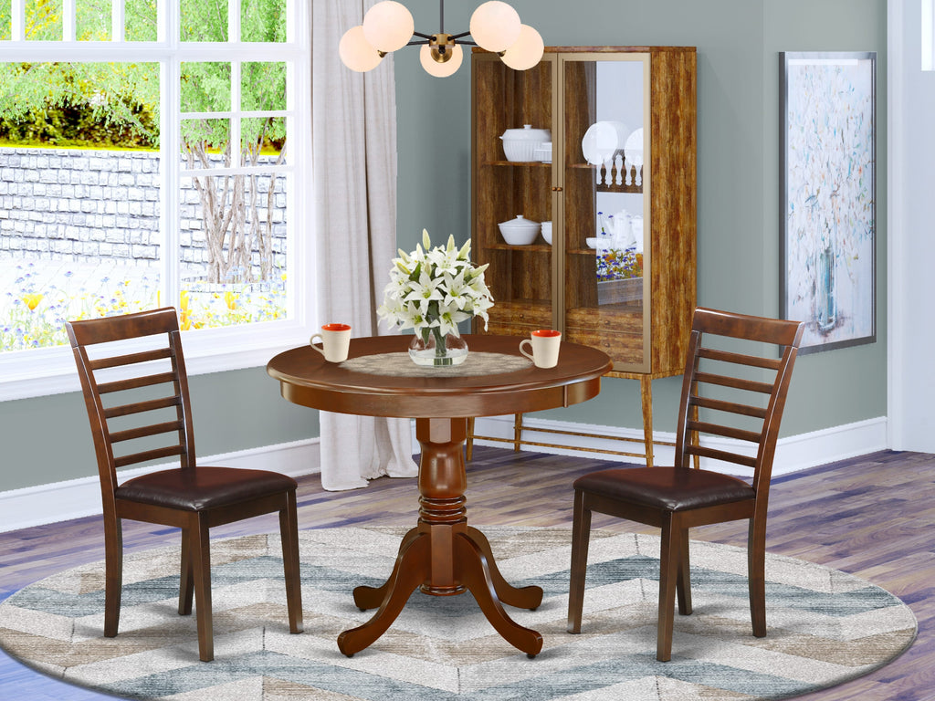 3-Piece ANML3-PNS-VT Dining Collection with Leather Upholstered Chairs and Round Table
