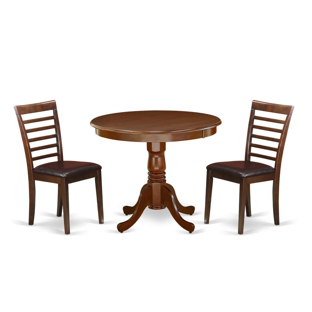 3-Piece ANML3-PNS-VT Dining Collection with Leather Upholstered Chairs and Round Table