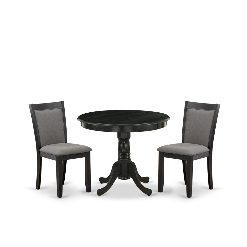 Dining Set ANMZ3-CHT-8U Round Table and Dark Gotham Grey Chairs, Fabric Upholstered
