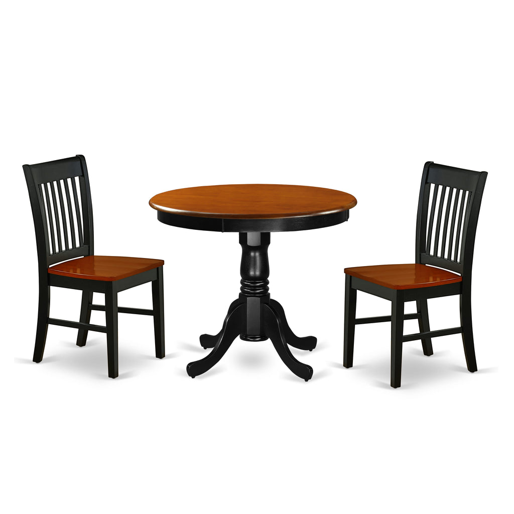 ANNO3-BR6-6 3-Piece Round Dining Set with Solid Wood Pedestal Table & Two Chairs, 36x36, Black & Cherry