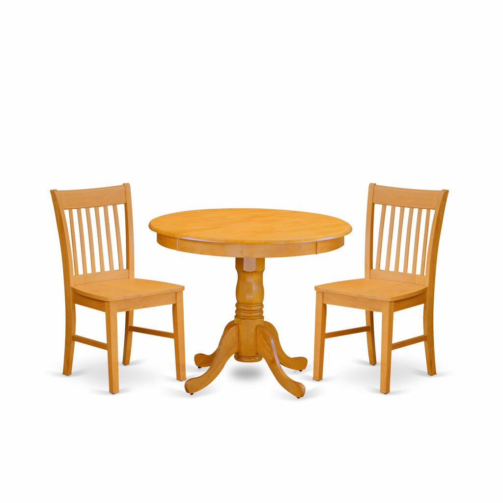 ANNO3-TLQ-2 Stunning 3-Piece Dining Ensemble Quaint Round Table & Twin Chairs with Pedestal Charm