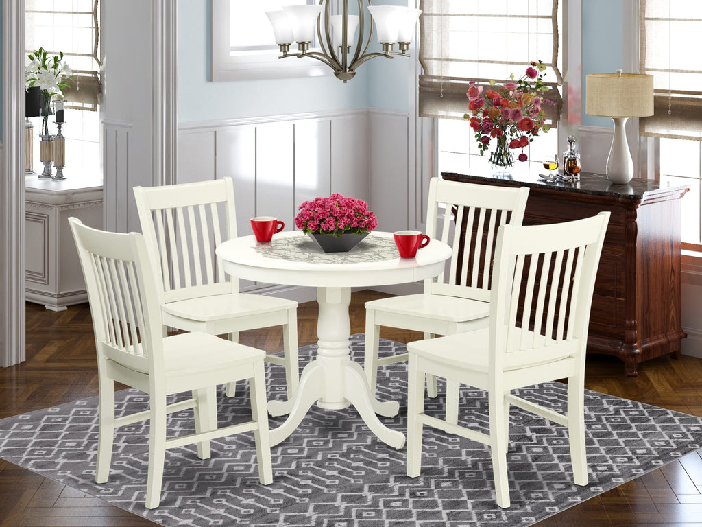 5-Piece 36x36 Round Dining Set ANNO5-F43-9 Elegant Pedestal Table & Chairs for Kitchen or Dining Room in Crisp White Finish