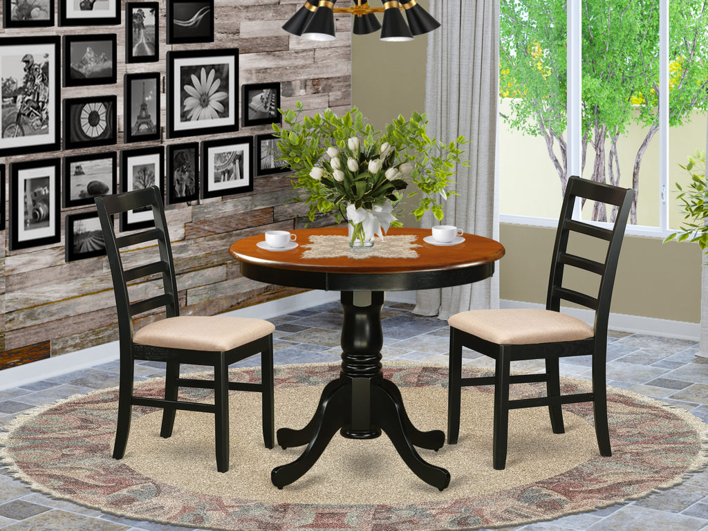 ANPF3-1JZ-4 3-Piece Kitchen Set with Pedestal Table and Upholstered Chairs, 36x36 Inch, Black & Cherry