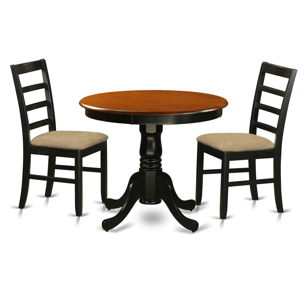 ANPF3-1JZ-4 3-Piece Kitchen Set with Pedestal Table and Upholstered Chairs, 36x36 Inch, Black & Cherry