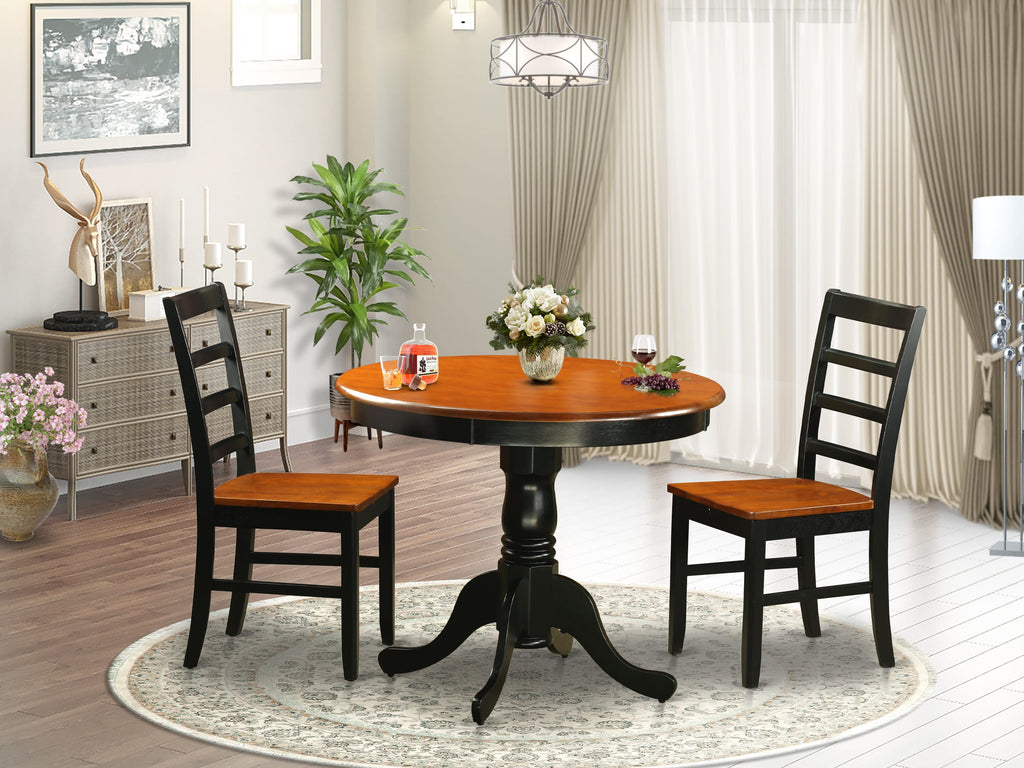 ANPF3-MS8-L Round Kitchen Dining Set with Two Chairs, 36x36 Inch, Black & Cherry Pedestal Design