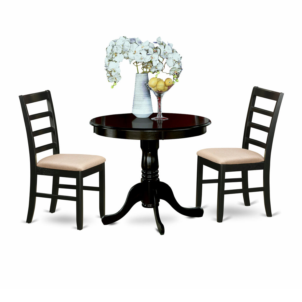 ANPF3-T3L-U 3-Piece Dining Set with Pedestal Round Table and Upholstered Chairs, 36x36 In., Cappuccino