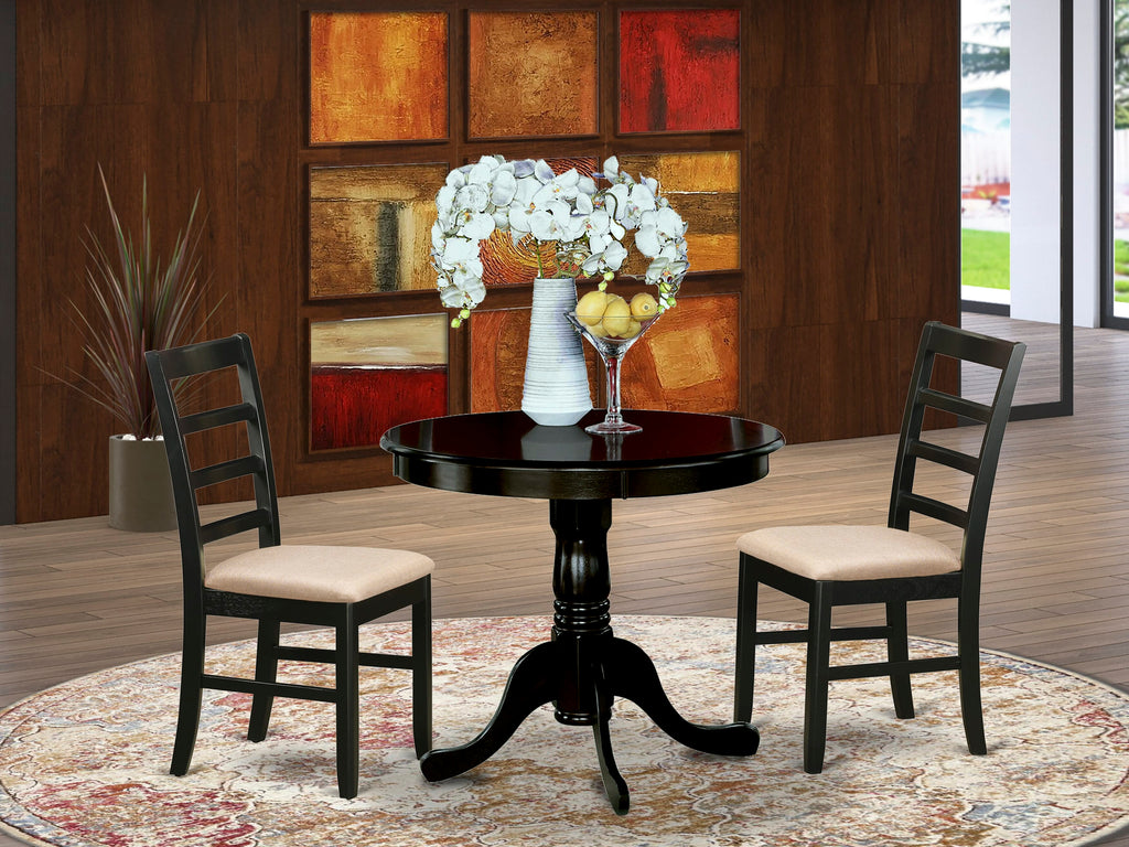 ANPF3-T3L-U 3-Piece Dining Set with Pedestal Round Table and Upholstered Chairs, 36x36 In., Cappuccino