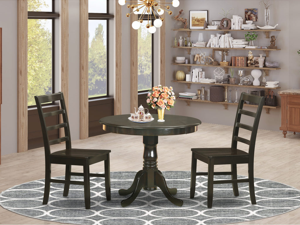 ANPF3-WR7-U Elegant 3-Piece Dining Set with Round Table and Two Chairs in Warm Earth Tones