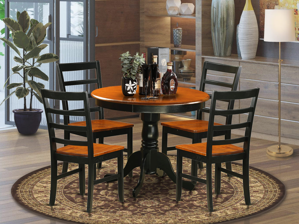 ANPF5-8JM-N Dining Ensemble 5-Piece Set with Round Pedestal Table & Four Chairs in Black & Cherry