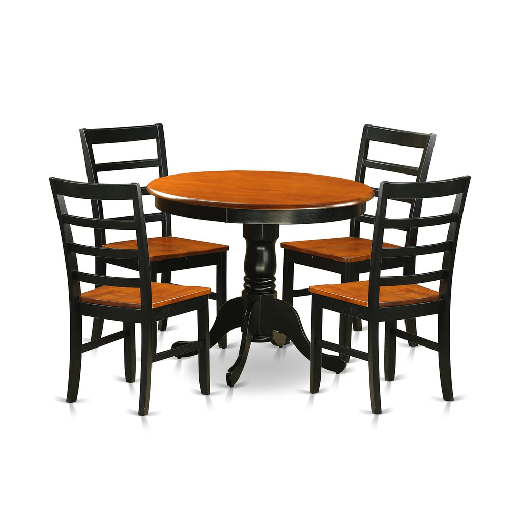 ANPF5-8JM-N Dining Ensemble 5-Piece Set with Round Pedestal Table & Four Chairs in Black & Cherry