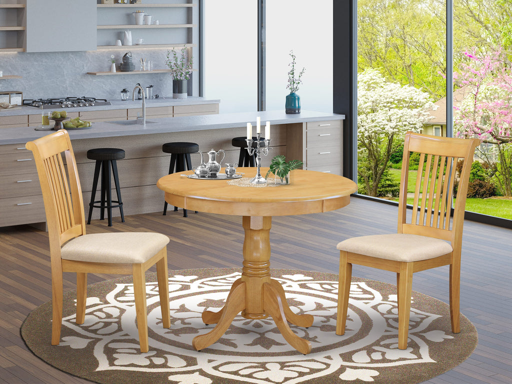 ANPO3-LFH-F Elegant 3 Piece Dining Ensemble with 36x36 Pedestal Table and Linen Upholstered Seats
