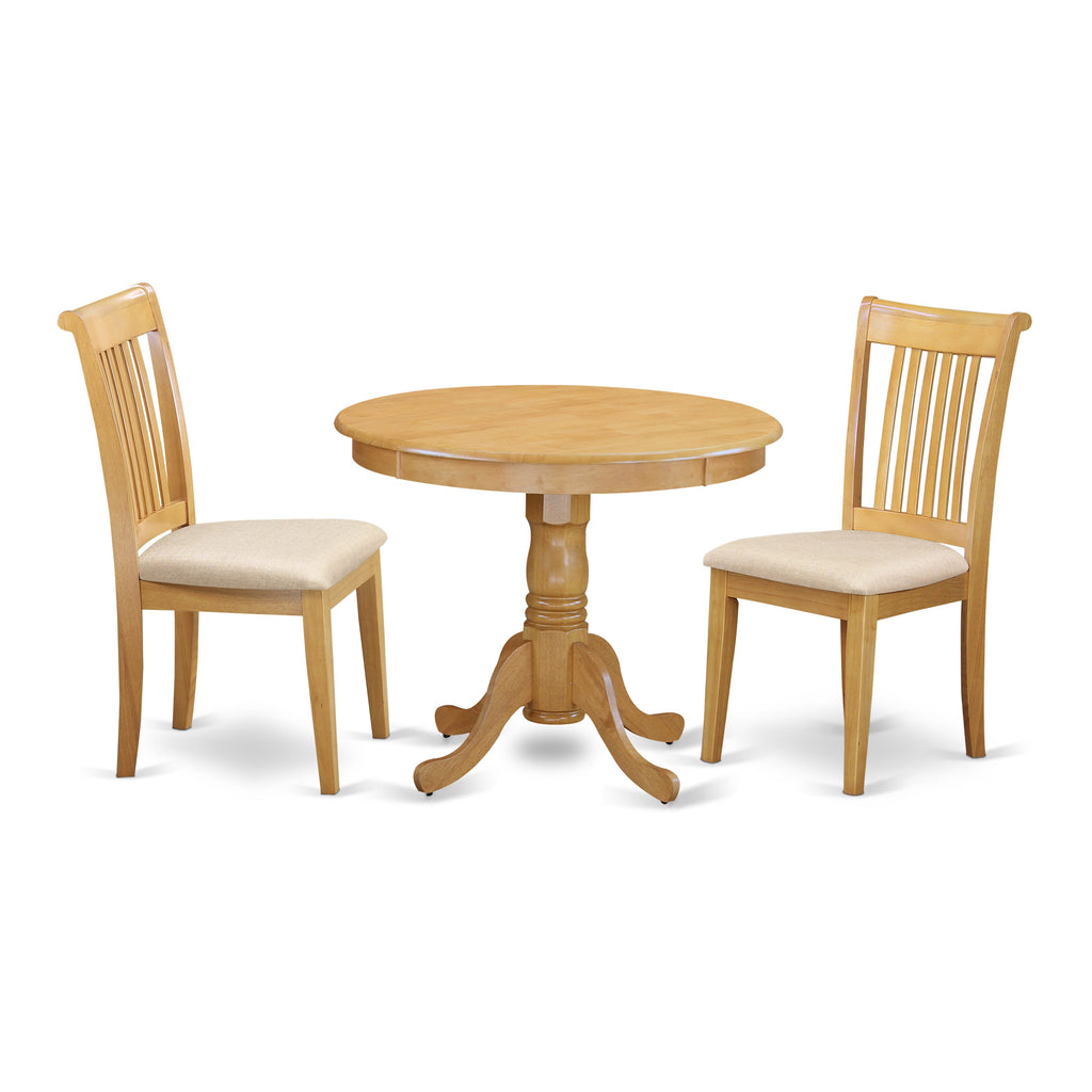 ANPO3-LFH-F Elegant 3 Piece Dining Ensemble with 36x36 Pedestal Table and Linen Upholstered Seats