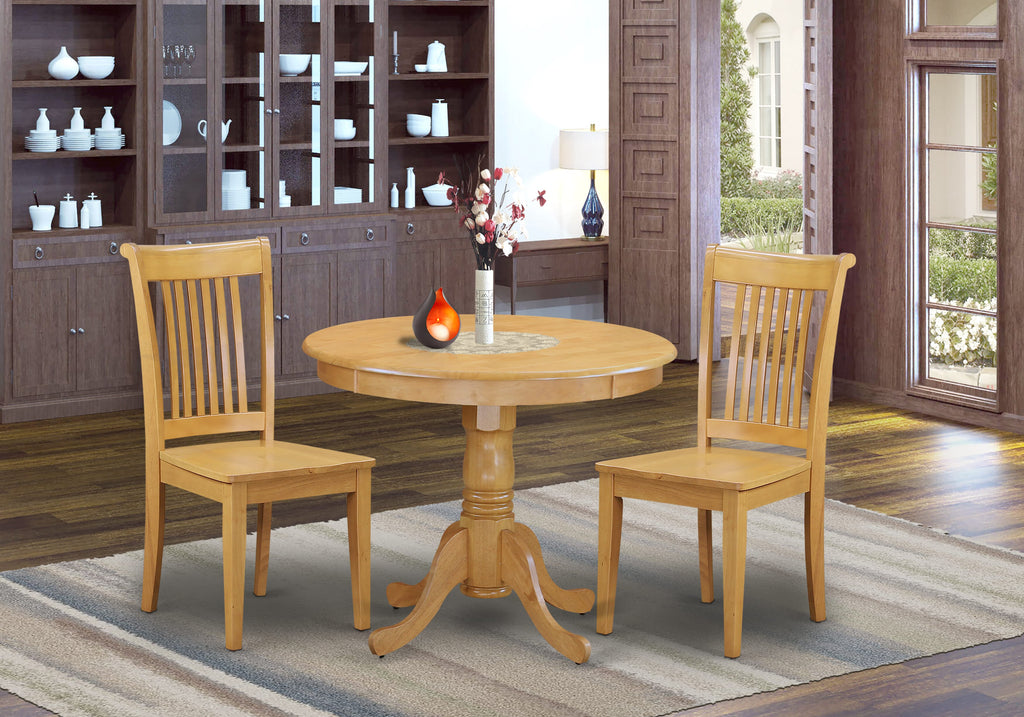 ANPO3-L1G-U Compact 3-Piece Dining Set with Pedestal Table & 2 Chairs for Cozy Corners - Oak Finish, 36x36