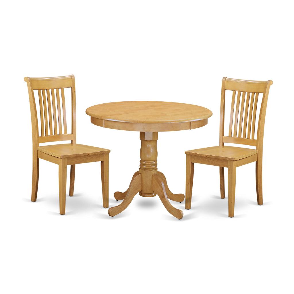 ANPO3-L1G-U Compact 3-Piece Dining Set with Pedestal Table & 2 Chairs for Cozy Corners - Oak Finish, 36x36