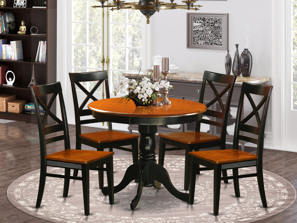 ANQU5-T7H-U 5-Piece Dining Collection for Four with Round Table & Elegant Chairs, 36x36 Black/Cherry