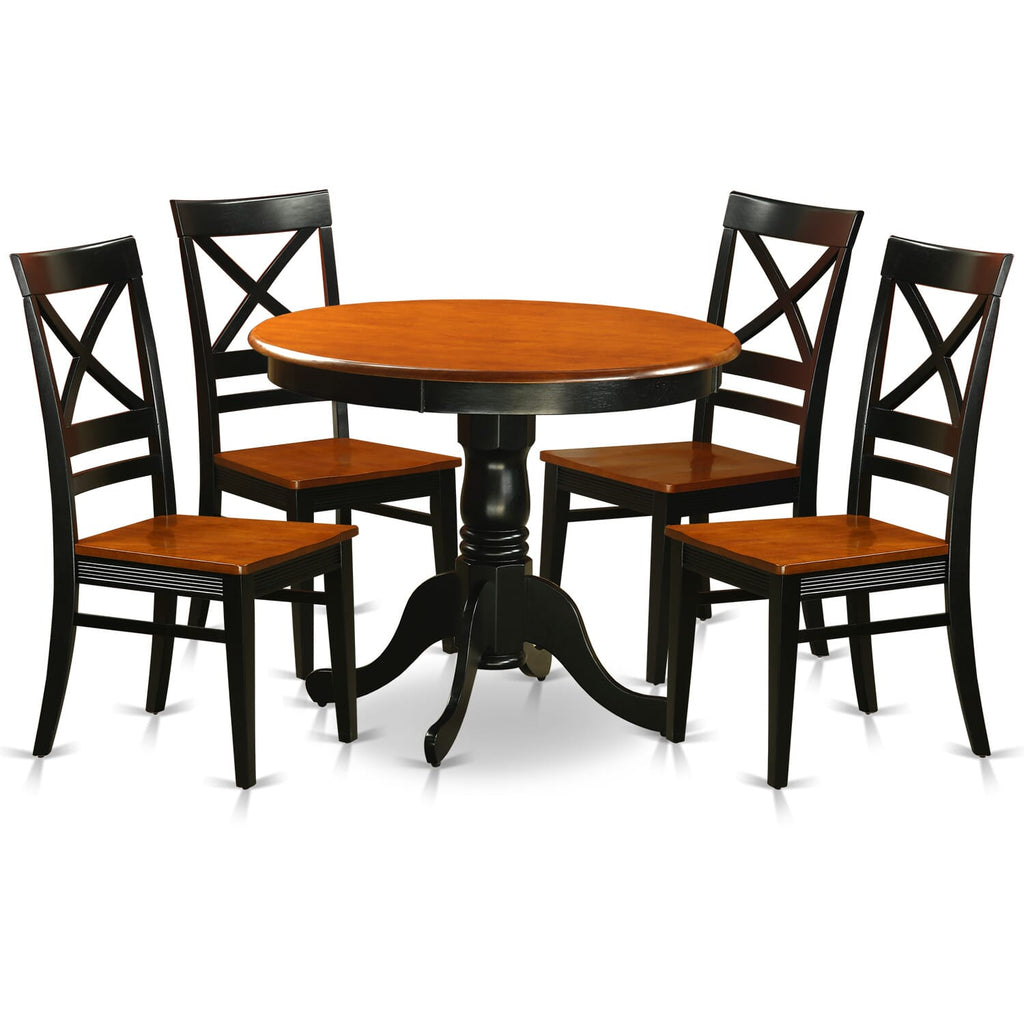 ANQU5-T7H-U 5-Piece Dining Collection for Four with Round Table & Elegant Chairs, 36x36 Black/Cherry