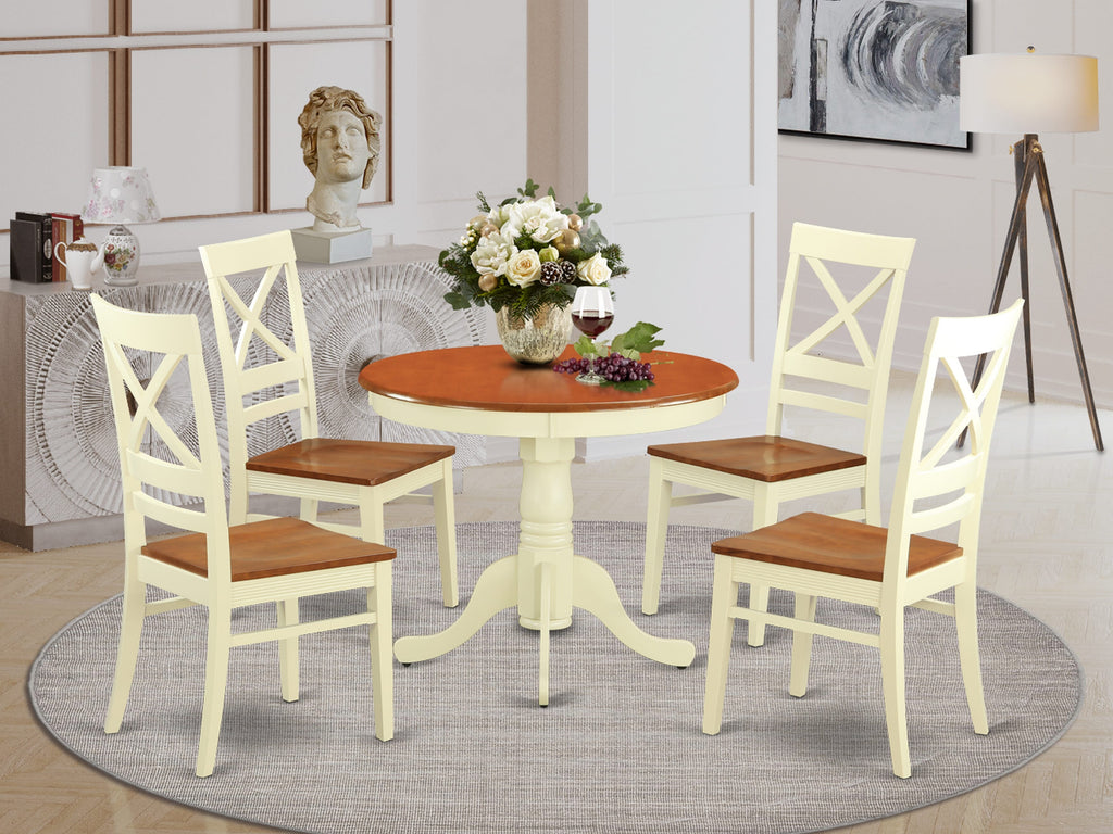 ANQU5-K53-S 5-Piece Dining Set with Round Table & 4 Chairs, Buttermilk Cherry, 36