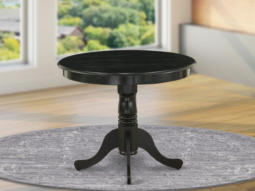 ANT-A77-A6 Classic Style 36 Round Dining Table with Pedestal Base, Black Wirebrushed Finish