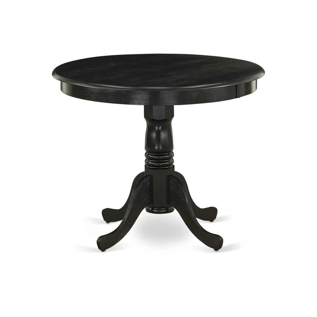 Elegant 5-Piece ANVA5-HEC-R Dining Set with Round Table & Linen Chairs - Hardwood Finish