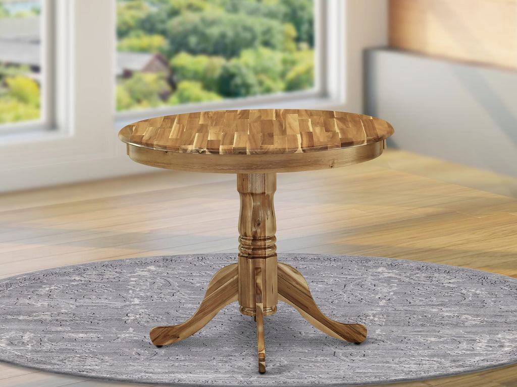 ANT-A7V-GG Timeless Round 36-Inch Dining Table with Pedestal Base in Classic Natural Finish