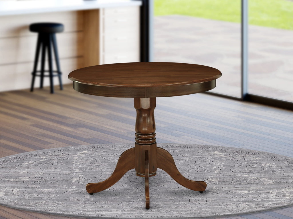 ANT-AUA-IJ Vintage-Inspired Kitchen Dining Table with Pedestal Frame and Circular Walnut Top, 36