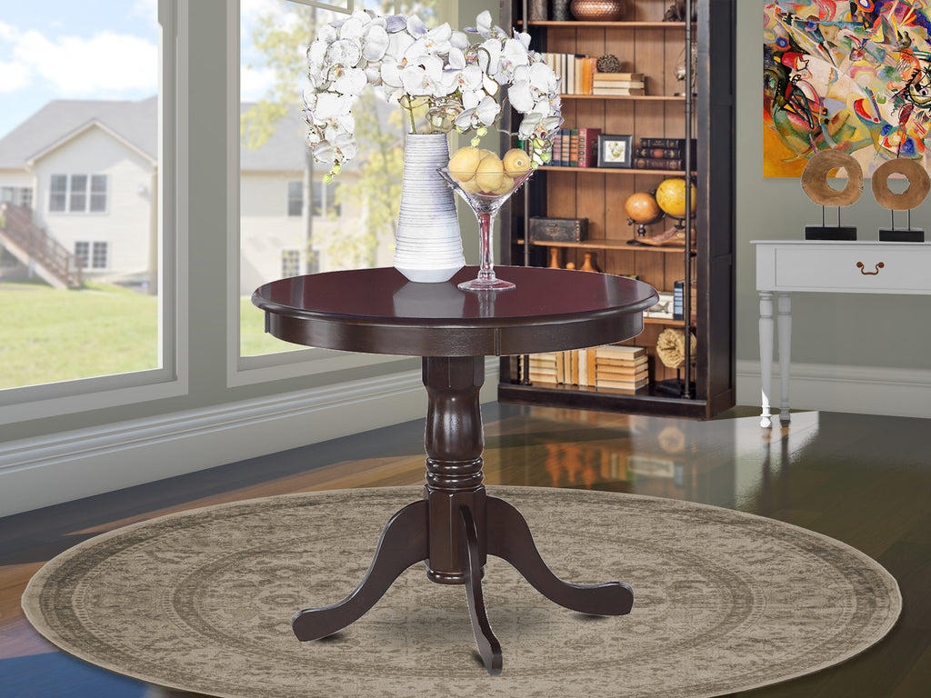 Antique Pedestal Dining Table with Round Top, 36x36in, in Rich Cappuccino   ANT-C7J-II