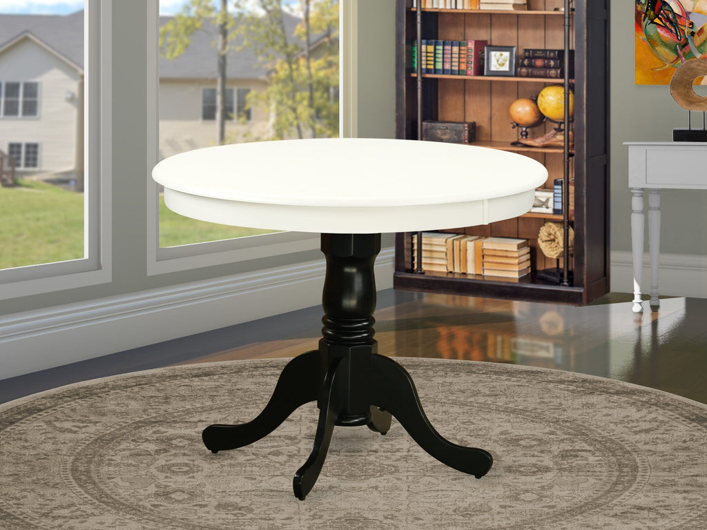 ANT-L3U-U2 Elegant Round Pedestal Kitchen Table in Linen White & Black, 36 Dimensions
