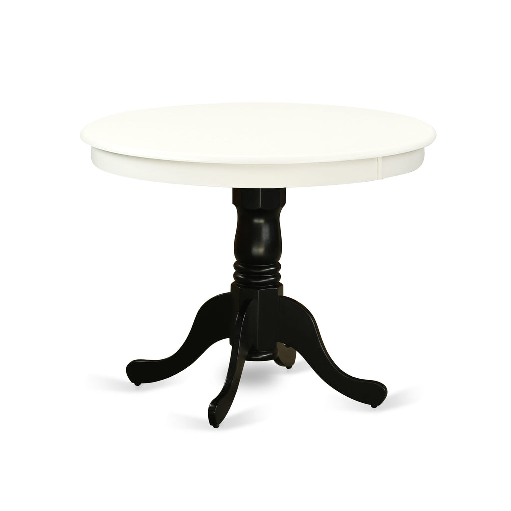 ANT-L3U-U2 Elegant Round Pedestal Kitchen Table in Linen White & Black, 36 Dimensions